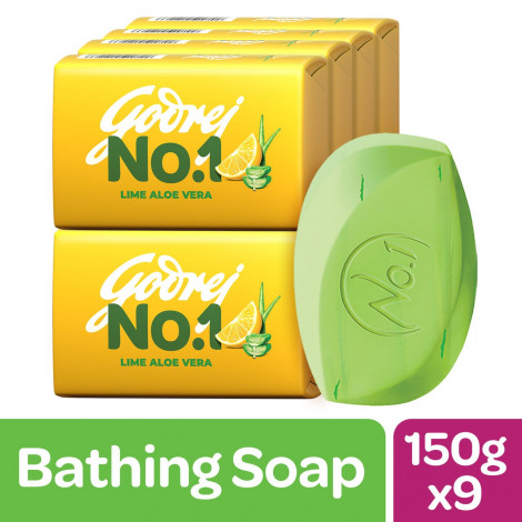 Godrej No.1 Lime & Aloe Vera High TFM (Grade 1 Soap) Long-Lasting Fragrance Pack of 9